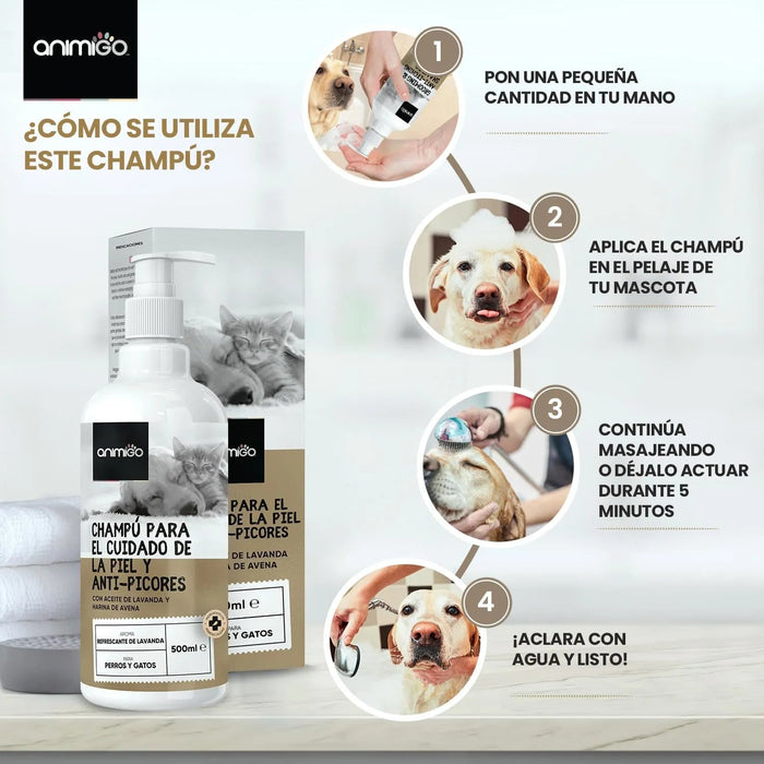 Champô cães e gatos anti - comichões. com óleo de côco e aloé vera (500 ml) - gel hidratante de banho com lavanda, camomila, aveia - PetDoctors - Loja Online