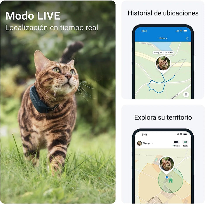 Colar GPS para gato, atualizações de localização 24 horas por dia, 7 dias por semana e análise do território, alerta anti - fuga, distância ilimitada - PetDoctors - Loja Online