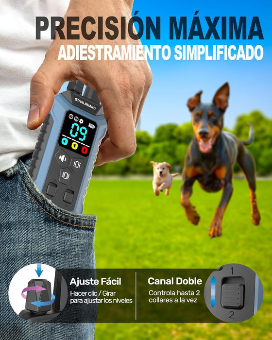 Coleira de treino para cães, sem descarga elétrica, 9 níveis, som, vibração e impulso, alcance de 3000 m, recarregável, automonomia 30 dias, impermeável IP67 - PetDoctors - Loja Online