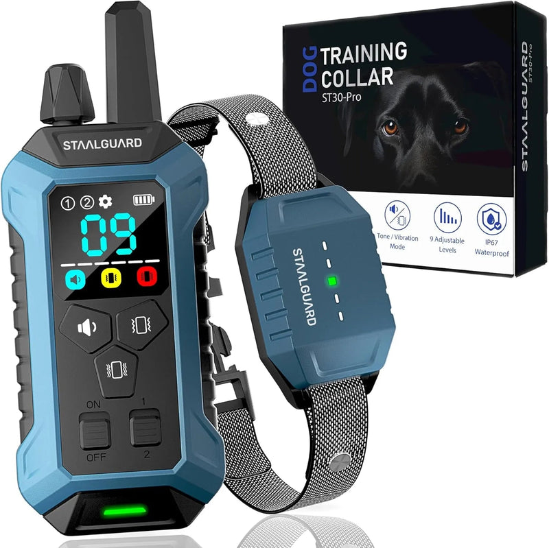 Coleira de treino para cães, sem descarga elétrica, 9 níveis, som, vibração e impulso, alcance de 3000 m, recarregável, automonomia 30 dias, impermeável IP67 - PetDoctors - Loja Online