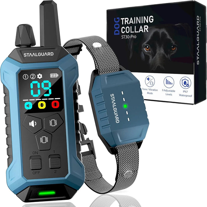 Coleira de treino para cães, sem descarga elétrica, 9 níveis, som, vibração e impulso, alcance de 3000 m, recarregável, automonomia 30 dias, impermeável IP67 - PetDoctors - Loja Online