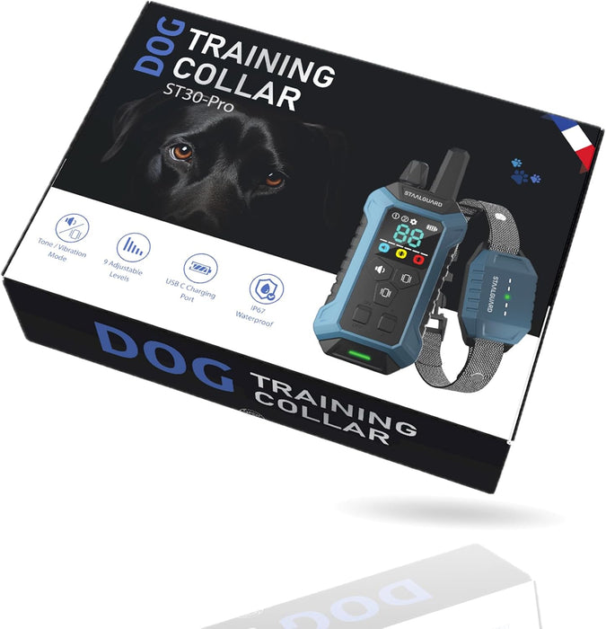 Coleira de treino para cães, sem descarga elétrica, 9 níveis, som, vibração e impulso, alcance de 3000 m, recarregável, automonomia 30 dias, impermeável IP67 - PetDoctors - Loja Online