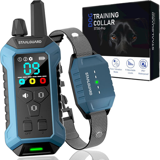 Coleira de treino para cães, sem descarga elétrica, 9 níveis, som, vibração e impulso, alcance de 3000 m, recarregável, automonomia 30 dias, impermeável IP67 - PetDoctors - Loja Online