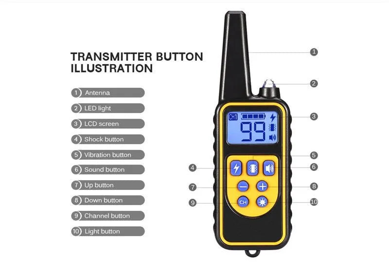 Coleira de Treino Recarregável com LCD Display (800 metros) - PetDoctors - Loja Online