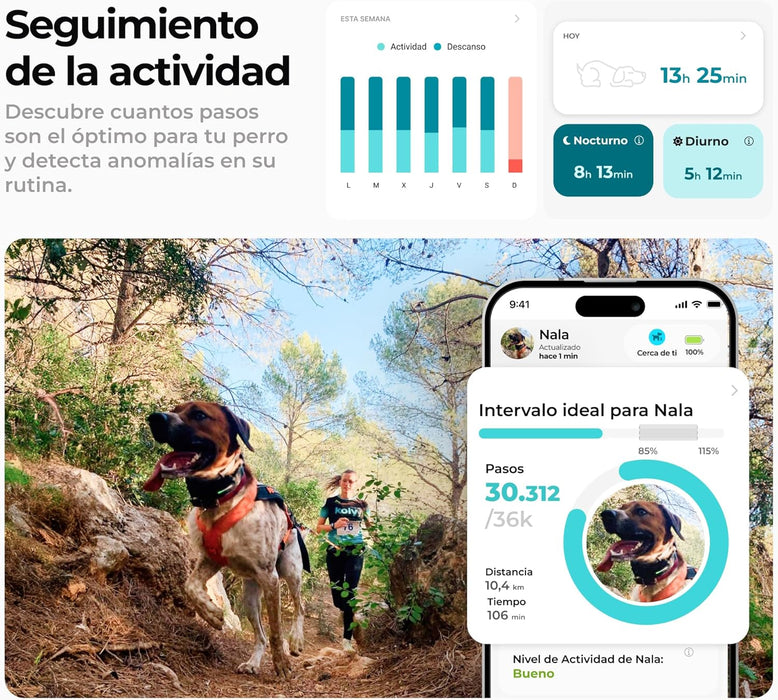 Coleira GPS para cães controlo via App - localização internacional em tempo real - rastreamento de saúde - 3 zonas seguras - Kolyy Série 2 - PetDoctors - Loja Online