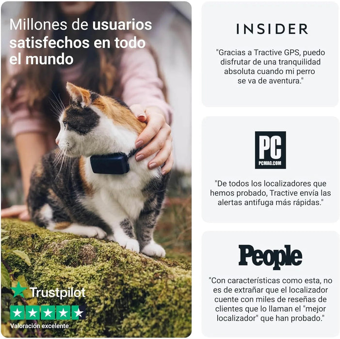 Coleira GPS para Gatos, atualizações de localização 24 horas por dia, 7 dias por semana e análise do território, alerta anti - fuga, distância ilimitada - Tractive CAT Mini - PetDoctors - Loja Online