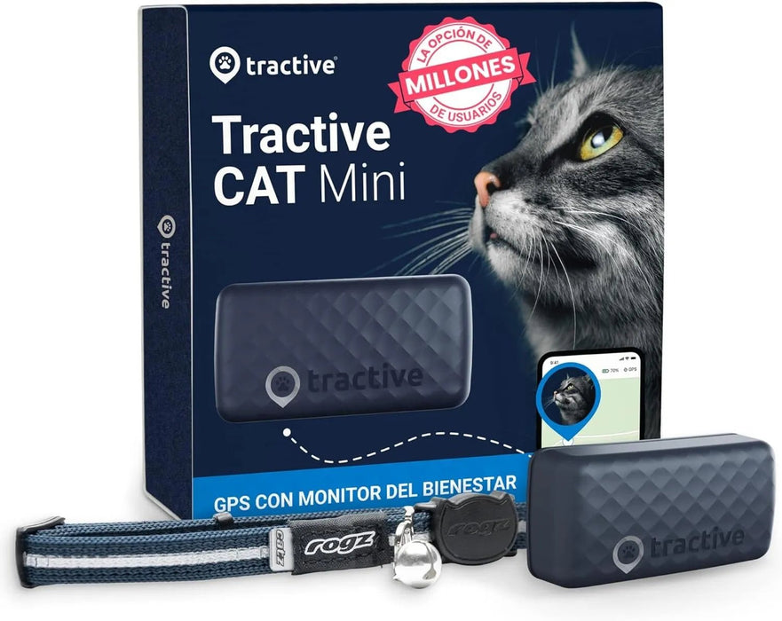 Coleira GPS para Gatos, atualizações de localização 24 horas por dia, 7 dias por semana e análise do território, alerta anti - fuga, distância ilimitada - Tractive CAT Mini - PetDoctors - Loja Online