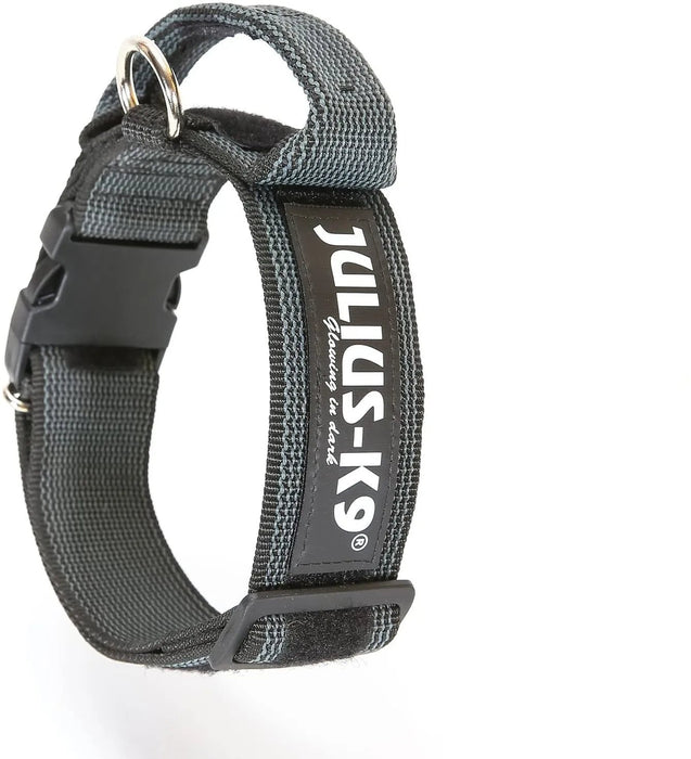 Coleira Julius - K9 - Cinza e Côr com pega, fecho de segurança e patch intermutável - PetDoctors - Loja Online