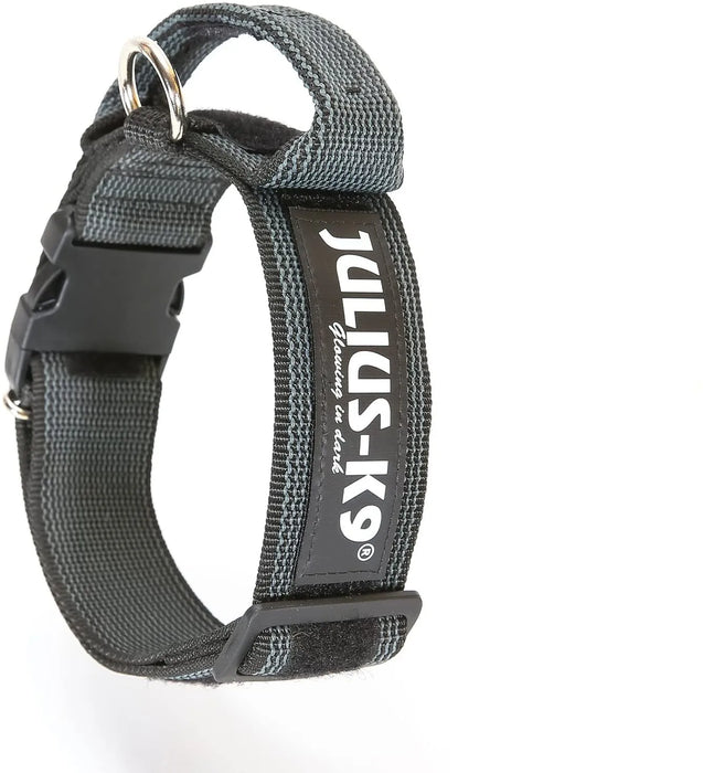 Coleira Julius-K9 - Cinza e Côr com pega, fecho de segurança e patch intermutável - PetDoctors - Loja Online