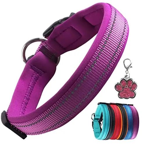 Coleira para cães ou gatos, macia, acolchoada, reflectora, em neoprene ajustável - PetDoctors - Loja Online