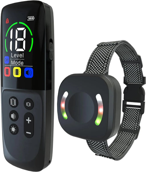 Coleira treino cães, alcance remoto de 2500 m com bloqueio de segurança, 4 modos de treino luz LED/som/vibração/forte vibração, resistente à água e recarregável - PetDoctors - Loja Online