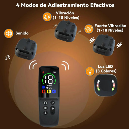Coleira treino cães, alcance remoto de 2500 m com bloqueio de segurança, 4 modos de treino luz LED/som/vibração/forte vibração, resistente à água e recarregável - PetDoctors - Loja Online