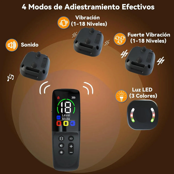 Coleira treino cães, alcance remoto de 2500 m com bloqueio de segurança, 4 modos de treino luz LED/som/vibração/forte vibração, resistente à água e recarregável - PetDoctors - Loja Online