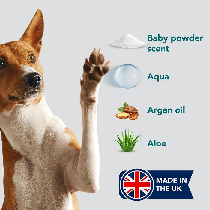 Colónia para cães em spray completamente natural / perfume em spray para cães | Aroma a Talco para bebés | Desodorizante, Desembaraçador e Condicionador de pelo em spray para cães, 250 ml - PetDoctors - Loja Online