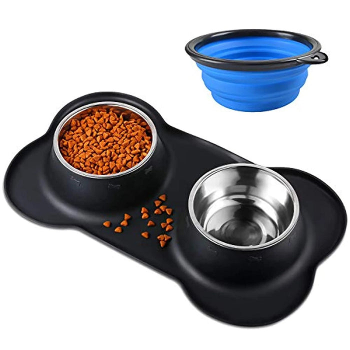 Comedouro + Bebedouro (2x400 ml) para Cães e Gatos em Aço Inoxidável com Base Antideslizante de Silicone - Oferta de Comedouro / Bebedouro Portátil - PetDoctors - Loja Online