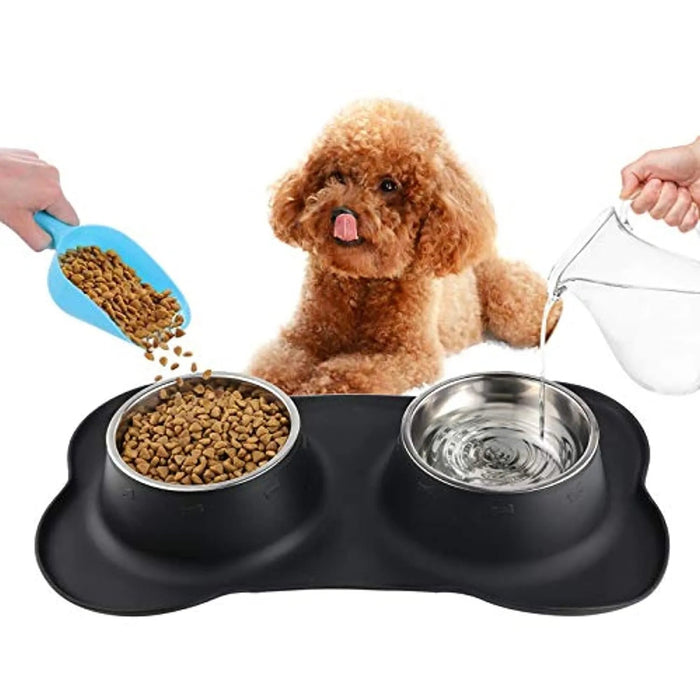 Comedouro + Bebedouro (2x400 ml) para Cães e Gatos em Aço Inoxidável com Base Antideslizante de Silicone - Oferta de Comedouro / Bebedouro Portátil - PetDoctors - Loja Online