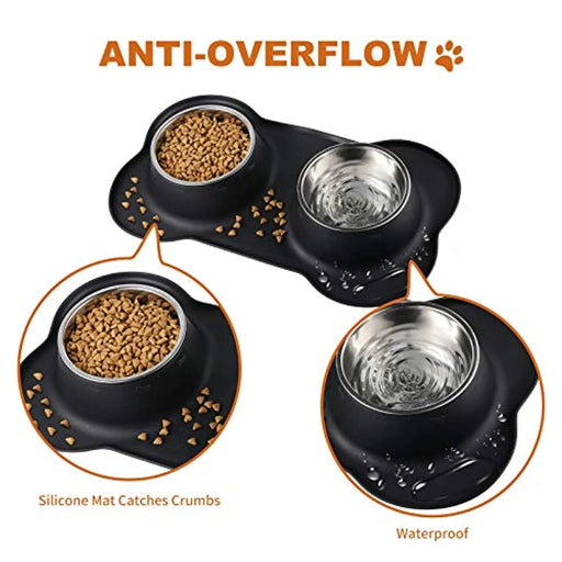 Comedouro + Bebedouro (2x400 ml) para Cães e Gatos em Aço Inoxidável com Base Antideslizante de Silicone - Oferta de Comedouro / Bebedouro Portátil - PetDoctors - Loja Online