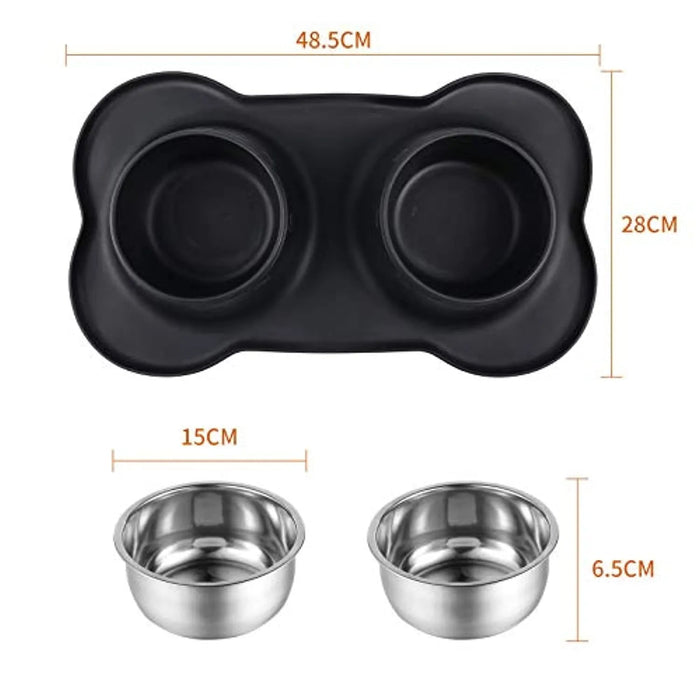 Comedouro + Bebedouro (2x400 ml) para Cães e Gatos em Aço Inoxidável com Base Antideslizante de Silicone - Oferta de Comedouro / Bebedouro Portátil - PetDoctors - Loja Online