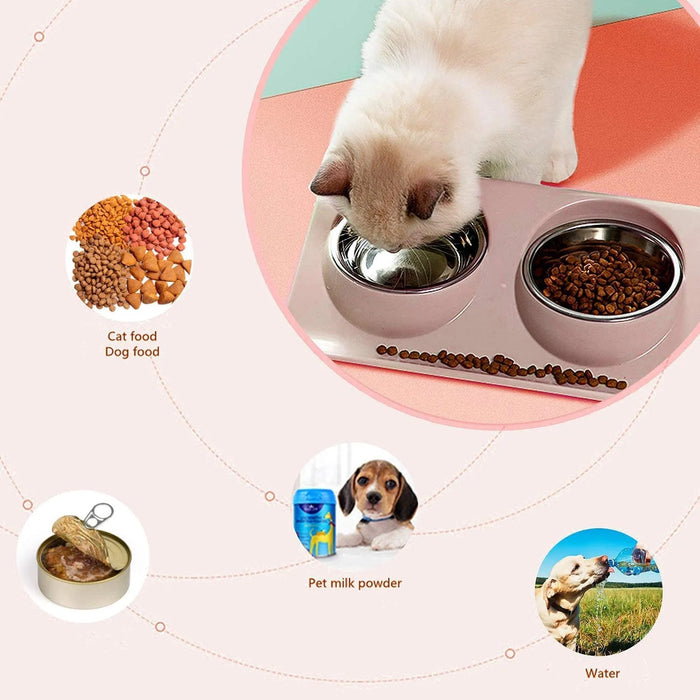 Comedouro / Bebedouro Duplo para Gato ou Cão, em Aço Inoxidável, Base Antiderrapante - PetDoctors - Loja Online
