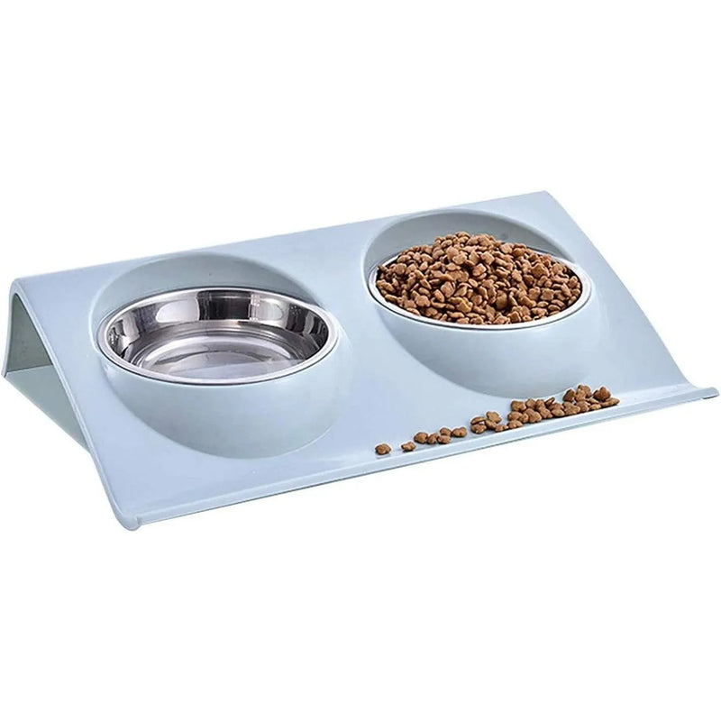 Comedouro / Bebedouro Duplo para Gato ou Cão, em Aço Inoxidável, Base Antiderrapante - PetDoctors - Loja Online
