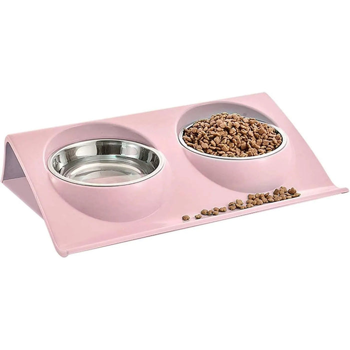 Comedouro / Bebedouro Duplo para Gato ou Cão, em Aço Inoxidável, Base Antiderrapante - PetDoctors - Loja Online
