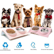 Comedouro / Bebedouro Duplo para Gato ou Cão, em Aço Inoxidável, Base Antiderrapante - PetDoctors - Loja Online