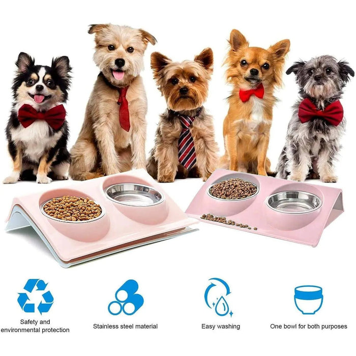 Comedouro / Bebedouro Duplo para Gato ou Cão, em Aço Inoxidável, Base Antiderrapante - PetDoctors - Loja Online