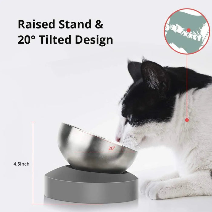 Comedouro / Bebedouro Duplo para Gatos ou Cães em Aço Inoxidável, Ângulo Ajustável, Base Antiderrapante (600 ml x 2) - PetDoctors - Loja Online