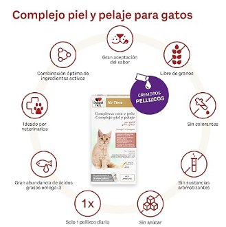 Complexo para pele e pêlo de gatos, manutenção da função térmica em caso de dermatose e perda de pêlo excessiva, ômega - 3 e 6, biotina, vitaminas B E+ A, (25 biscoitos cremosos) - PetDoctors - Loja Online