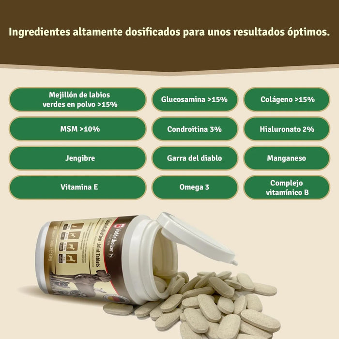 Comprimido condroprotetor para as articulações de cães com MSM, harpagófito, glucosamina, colagénio para fortalecer os ossos (125 cápsulas com hialurão e ômega3) - PetDoctors - Loja Online