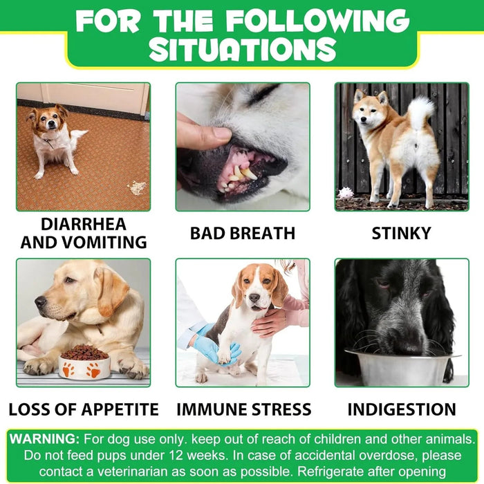 Comprimidos para mastigar probióticos para todos os cães, guloseimas digestivas pré e probióticas (desconforto no estômago, inchaço, comichão, diarreia) (300 gr, 120 unidades) - PetDoctors - Loja Online
