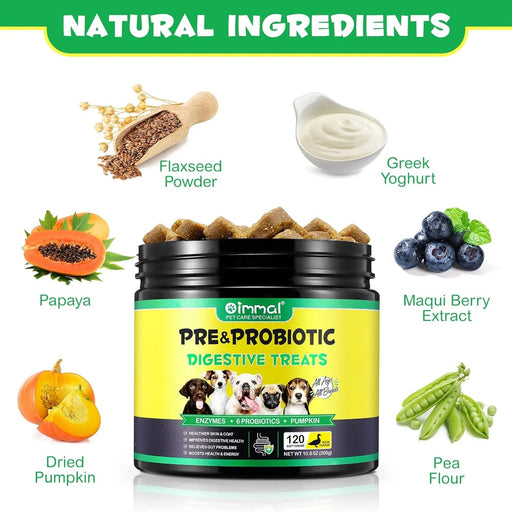 Comprimidos para mastigar probióticos para todos os cães, guloseimas digestivas pré e probióticas (desconforto no estômago, inchaço, comichão, diarreia) (300 gr, 120 unidades) - PetDoctors - Loja Online