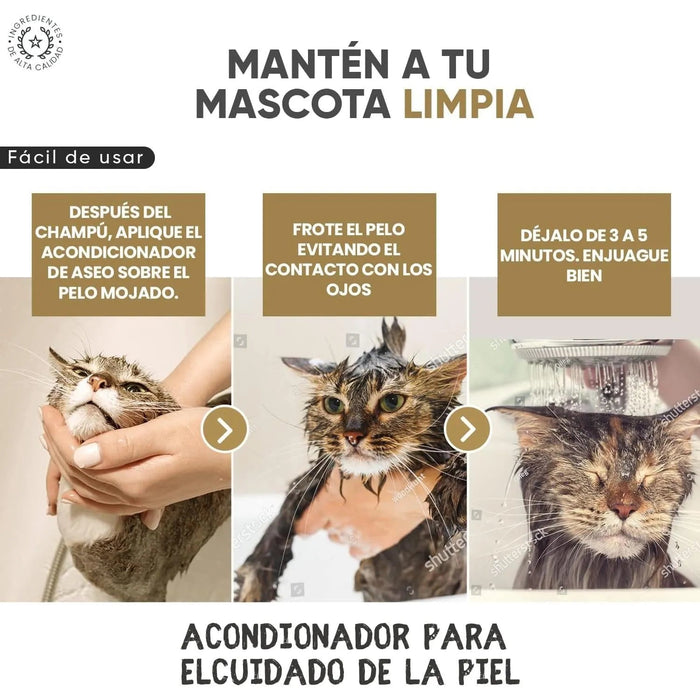 Condicionador para cães e gatos (500 ml) - Hidratante e Desembaraçante para peles sensíveis, suave para todos os tipos de pêlo e raças, hipoalergénico com óleo de côco e lavanda - PetDoctors - Loja Online