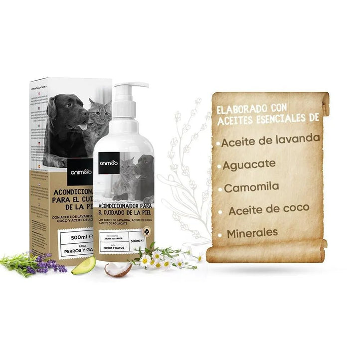 Condicionador para cães e gatos (500 ml) - Hidratante e Desembaraçante para peles sensíveis, suave para todos os tipos de pêlo e raças, hipoalergénico com óleo de côco e lavanda - PetDoctors - Loja Online
