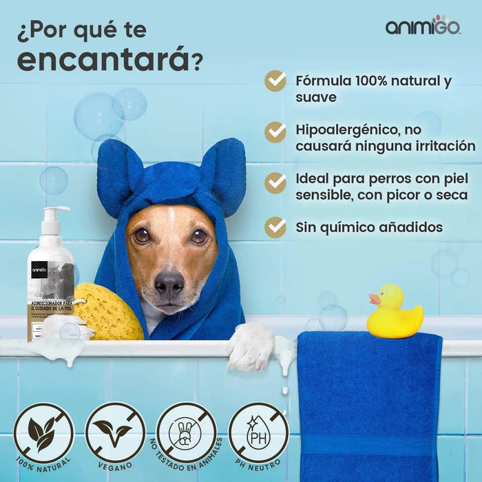 Condicionador para cães e gatos (500 ml) - Hidratante e Desembaraçante para peles sensíveis, suave para todos os tipos de pêlo e raças, hipoalergénico com óleo de côco e lavanda - PetDoctors - Loja Online