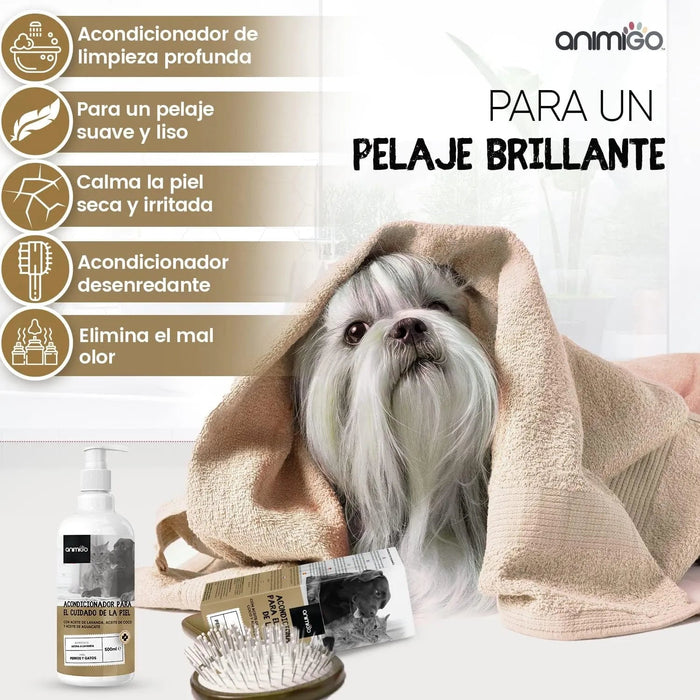 Condicionador para cães e gatos (500 ml) - Hidratante e Desembaraçante para peles sensíveis, suave para todos os tipos de pêlo e raças, hipoalergénico com óleo de côco e lavanda - PetDoctors - Loja Online