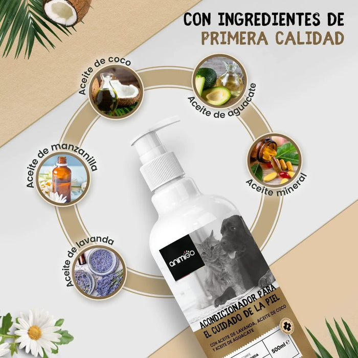 Condicionador para cães e gatos (500 ml) - Hidratante e Desembaraçante para peles sensíveis, suave para todos os tipos de pêlo e raças, hipoalergénico com óleo de côco e lavanda - PetDoctors - Loja Online
