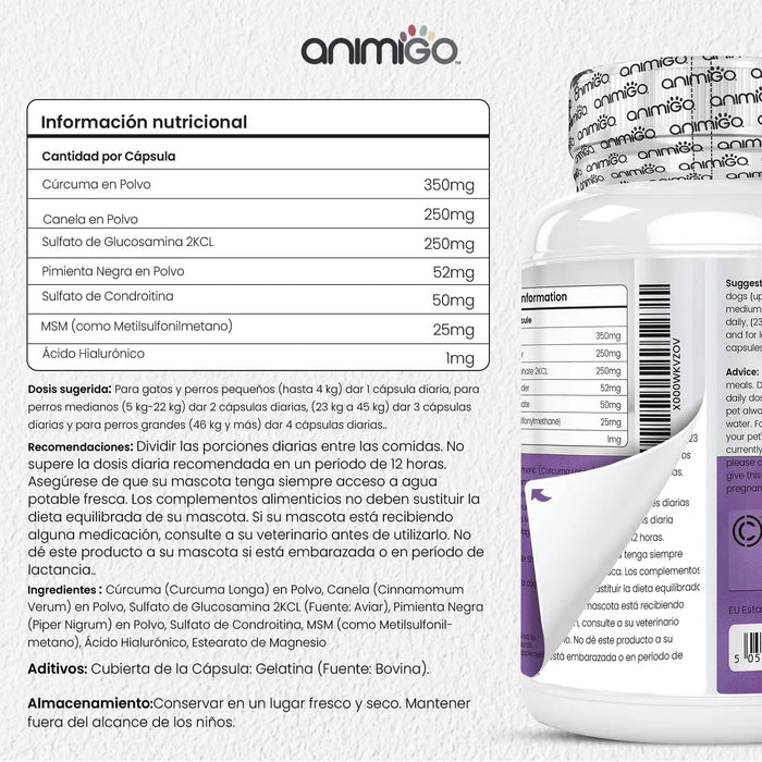Condroprotetor e anti - inflamatório para cães e gatos, 120 comprimidos mastigáveis, com glucosamina condroitina, MSM, ácido hialurónico, canela e açafrão, para raças grandes e pequenas, articulações e anca - PetDoctors - Loja Online