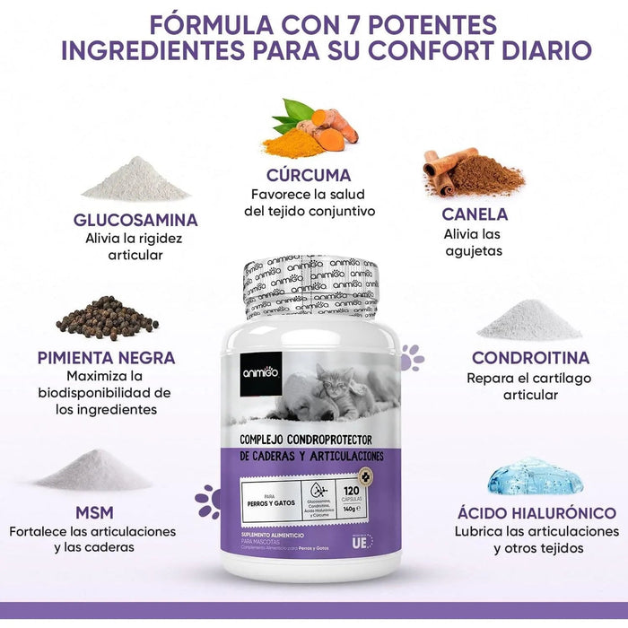 Condroprotetor e anti - inflamatório para cães e gatos, 120 comprimidos mastigáveis, com glucosamina condroitina, MSM, ácido hialurónico, canela e açafrão, para raças grandes e pequenas, articulações e anca - PetDoctors - Loja Online