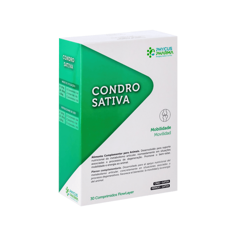 Condrosativa - caixa com 30 comprimidos. Condroprotetor com CBD/óleo de cânhamo - PetDoctors - Loja Online