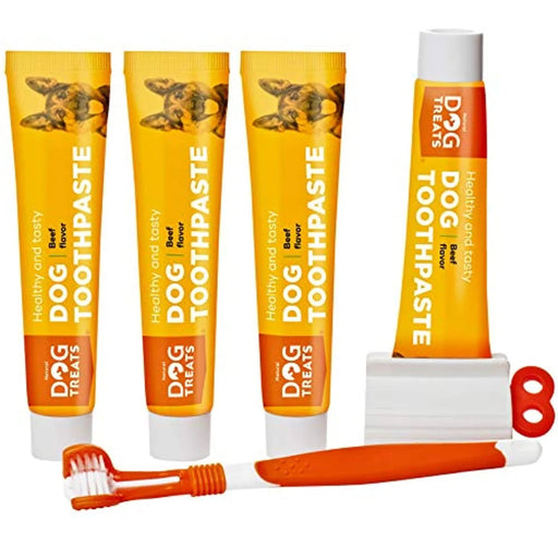 Conjunto de Higiene Oral para Cães com 4 Tubos de Pasta de Dentes + Escova + Espremedor Natural Dog Treats - PetDoctors - Loja Online