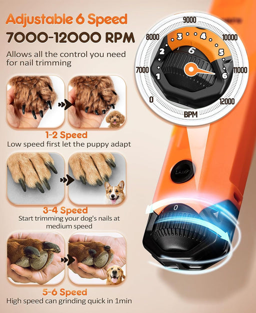 Cortador e Lima de unhas elétrica para cães, ajustável 6 velocidades, com luz LED, recarregável - PetDoctors - Loja Online