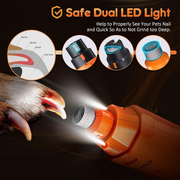 Cortador e Lima de unhas elétrica para cães, ajustável 6 velocidades, com luz LED, recarregável - PetDoctors - Loja Online