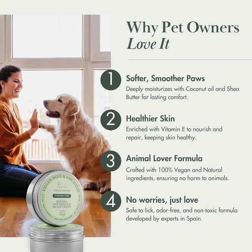 Creme Vegan para Cães - Almofadas das patas e Nariz - cera e BEJOOY - hidratante natural com ingredientes orgânicos e manteiga de karité - 100% seguro para lamber (50 ml) - PetDoctors - Loja Online