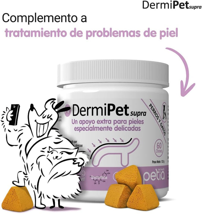 Dermipet Supra para Alergias e intolerâncias em gatos e cães - Botão Frutescens, Rihzoma Curcumae, Quercetina, vitamina C - PetDoctors - Loja Online