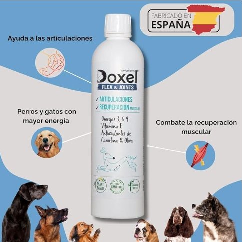 Doxel Articulações 1 L, Flex and Joints, óleo para cães, suplementos naturais nutricionais, antioxidantes, recuperação muscular, sistema imunitário reforçado - PetDoctors - Loja Online