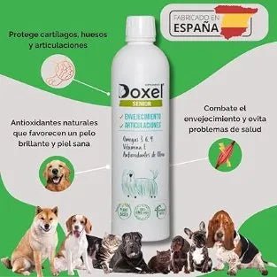 Doxel Sénior - 1 Litro de Óleo para cães idosos | Suplemento Anti - Inflamatório, Anti - Envelhecimento, Articulações saudáveis, sistema imunitário, ácidos gordos ômega 3 6 9 | vitamina E - PetDoctors - Loja Online
