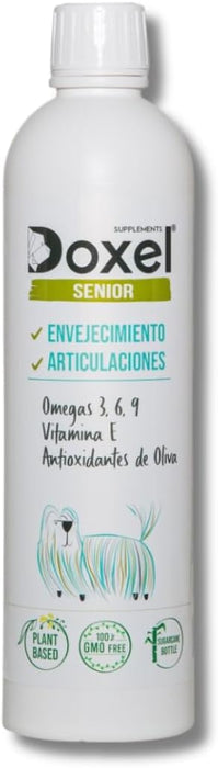 Doxel Sénior - 1 Litro de Óleo para cães idosos | Suplemento Anti - Inflamatório, Anti - Envelhecimento, Articulações saudáveis, sistema imunitário, ácidos gordos ômega 3 6 9 | vitamina E - PetDoctors - Loja Online