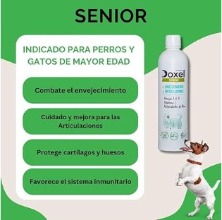 Doxel Sénior - 1 Litro de Óleo para cães idosos | Suplemento Anti - Inflamatório, Anti - Envelhecimento, Articulações saudáveis, sistema imunitário, ácidos gordos ômega 3 6 9 | vitamina E - PetDoctors - Loja Online