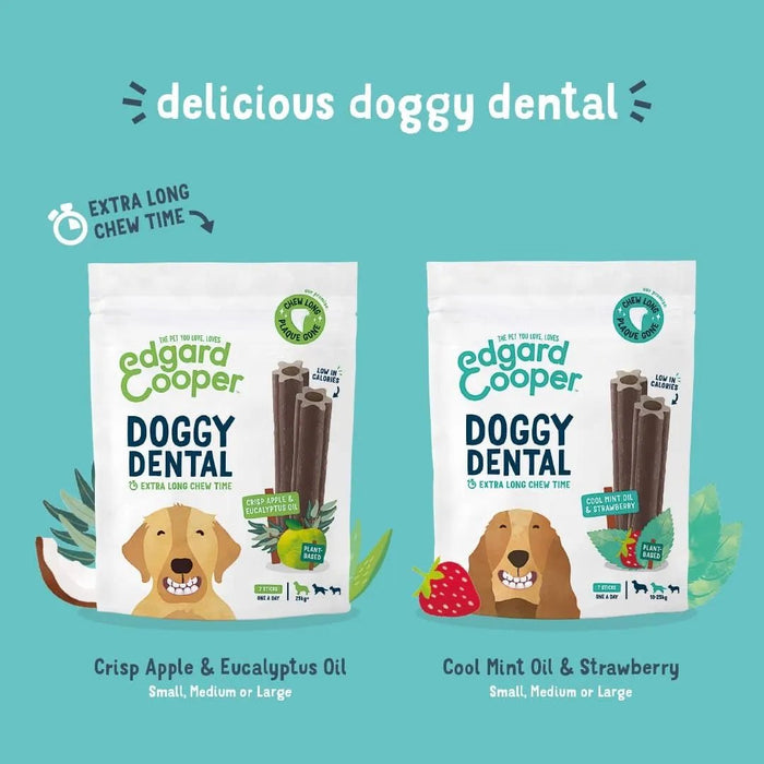 Edgard & Cooper Dental Stick para cães de Raças médias - 56 barras para a higiene oral - prémios naturais sem cereais - 7 Sticks x 8 embalagens - Eucalipto e maçã, higiene oral, baixo em calorias, hálito fresco - PetDoctors - Loja Online
